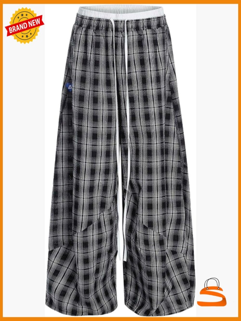 Baggy Plaid Sweatpants Double Waist Y2K Streetwear Wide Leg